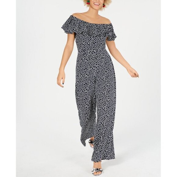 Betsey Johnson Women's Off-Shoulder Polka Dot Jumpsuit Size 16W Navy/White NWOT - Picture 1 of 5